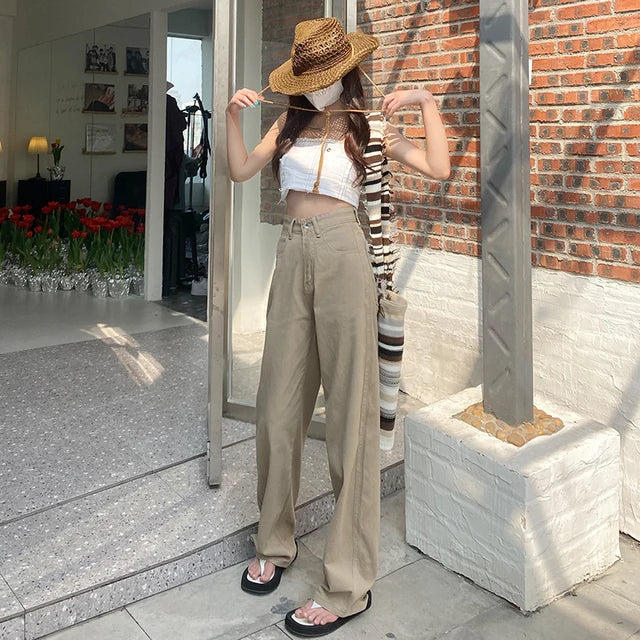 ZOENOVA Jeans Women Elegant Casual Stretch High Waist Straight Wide Leg Denim Pants Streetwear Korean Fashion Female Choting