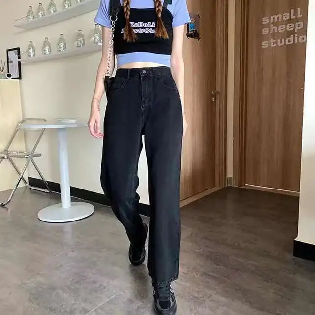 Hole trend girl denim straight leg pants women hiphop high street retro Y2K hot girl high waist loose wide leg pants jeans women