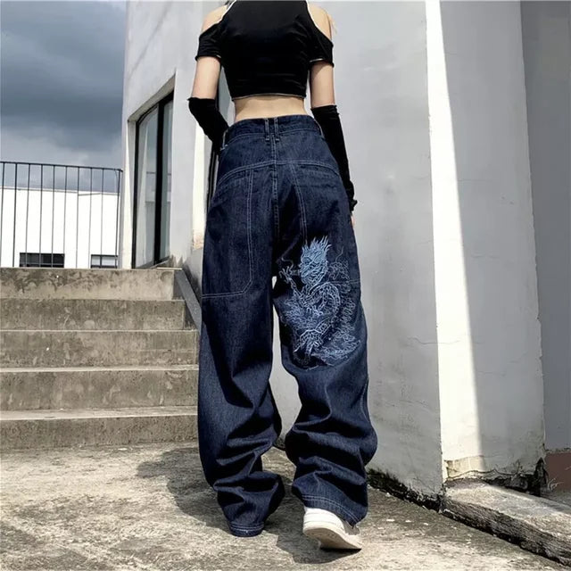 Hole trend girl denim straight leg pants women hiphop high street retro Y2K hot girl high waist loose wide leg pants jeans women