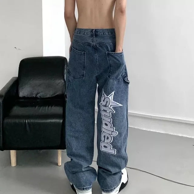 Hole trend girl denim straight leg pants women hiphop high street retro Y2K hot girl high waist loose wide leg pants jeans women