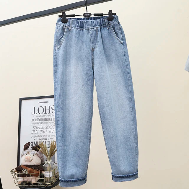 Jeans Women Fashion 21 Spring Autumn New High Waist Solid Color Straight Nine Points Harlan Pants Female Clothing