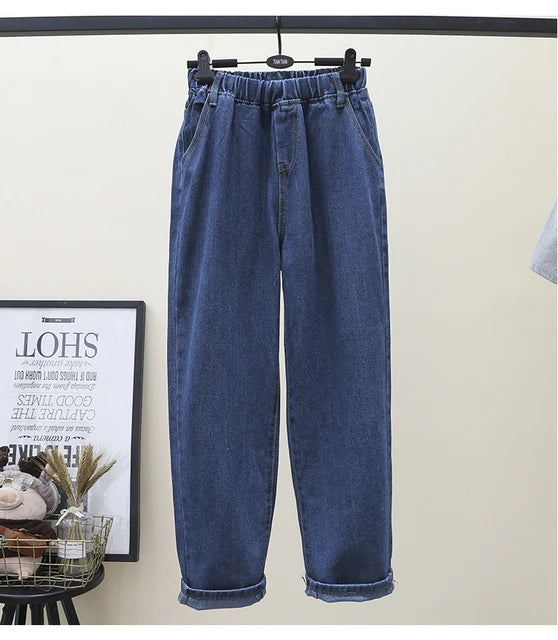 Jeans Women Fashion 21 Spring Autumn New High Waist Solid Color Straight Nine Points Harlan Pants Female Clothing