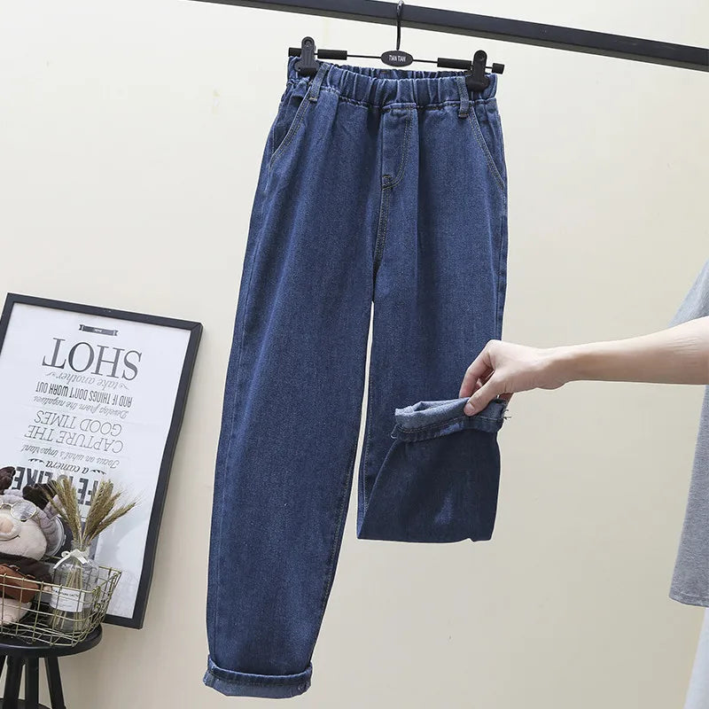 Jeans Women Fashion 21 Spring Autumn New High Waist Solid Color Straight Nine Points Harlan Pants Female Clothing