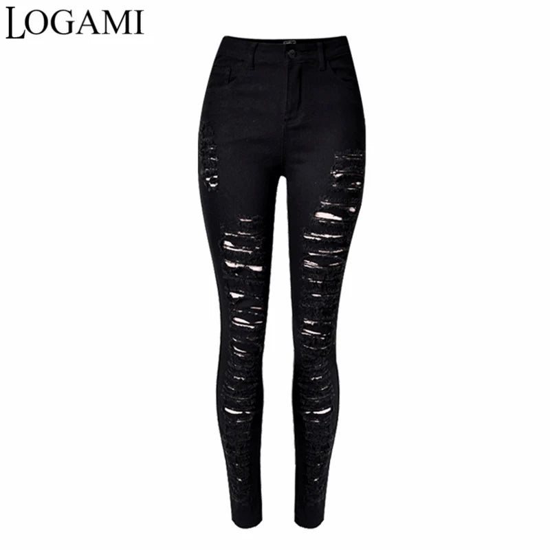 Ripped Jeans For Women Black Ripped Jeans Sexy Distressed Jeans Skinny High Waist Elastic Pencil Denim Trousers