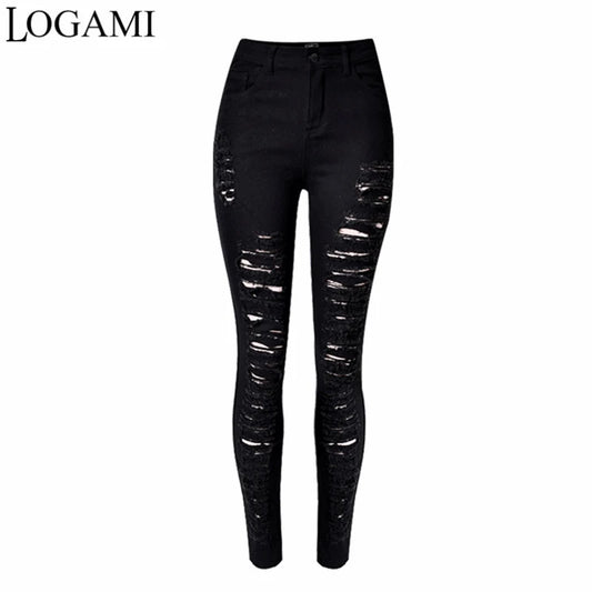 Ripped Jeans For Women Black Ripped Jeans Sexy Distressed Jeans Skinny High Waist Elastic Pencil Denim Trousers