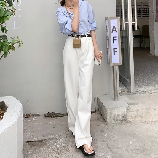 ZOENOVA Jeans Women Elegant Casual Stretch High Waist Straight Wide Leg Denim Pants Streetwear Korean Fashion Female Choting