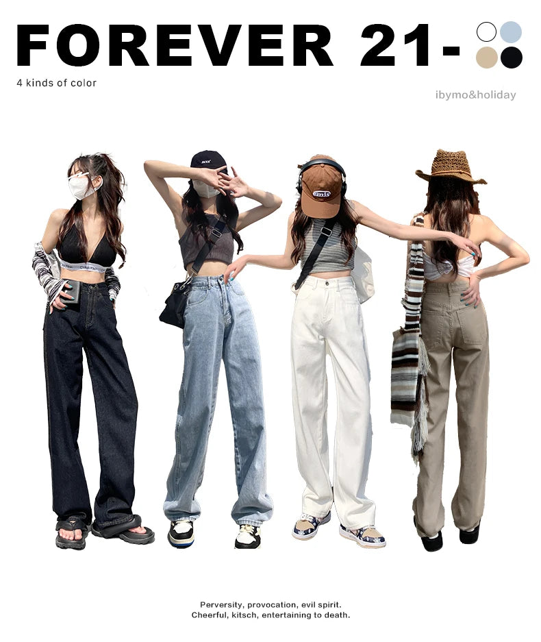 ZOENOVA Jeans Women Elegant Casual Stretch High Waist Straight Wide Leg Denim Pants Streetwear Korean Fashion Female Choting