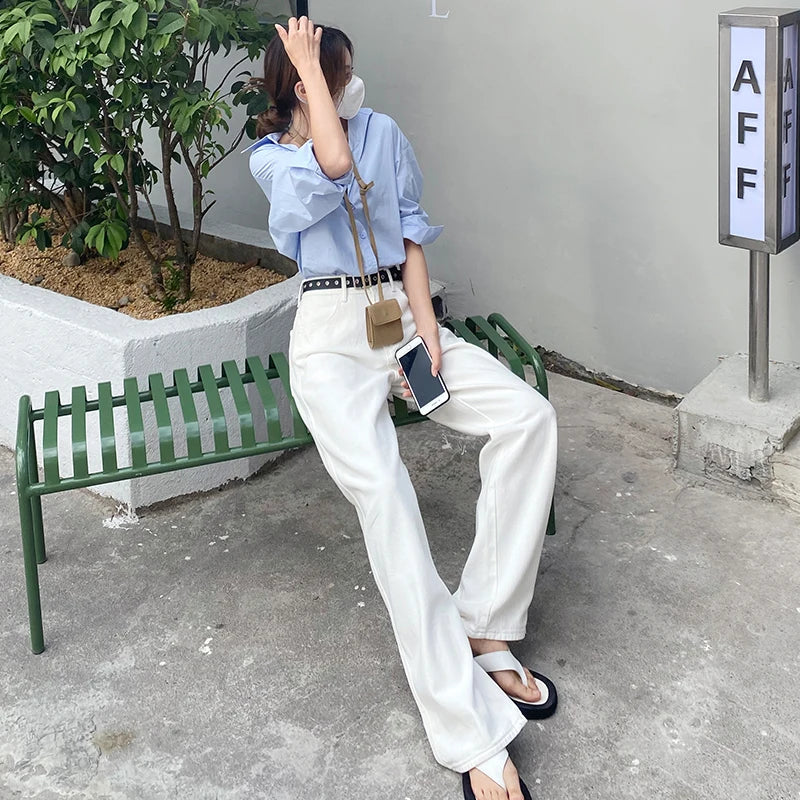 ZOENOVA Jeans Women Elegant Casual Stretch High Waist Straight Wide Leg Denim Pants Streetwear Korean Fashion Female Choting