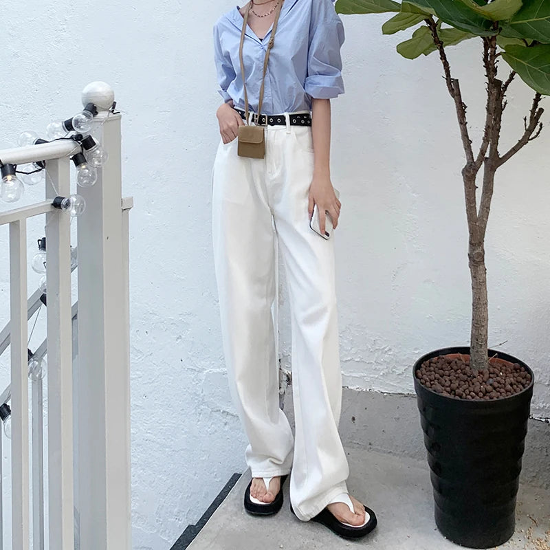 ZOENOVA Jeans Women Elegant Casual Stretch High Waist Straight Wide Leg Denim Pants Streetwear Korean Fashion Female Choting